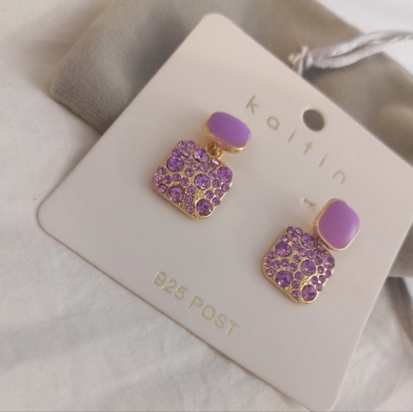 Geometric Purple Zircon Teardrop Earrings - Picture 5 of 8